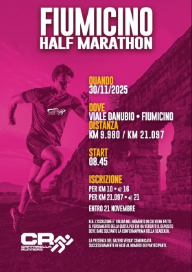 Locandina Fiumicino Half Marathon 30 Novembre 2025 - Caffarella Runners asd