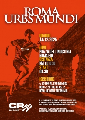 Locandina Gara Roma Urbs Mundi del 14 dicembre 2025 - Caffarella Runners asd