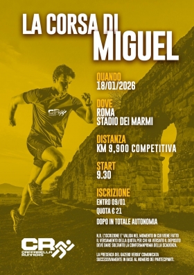 Locandina La Corsa di Miguel 18 Gennaio 2026 - Caffarella Runners asd