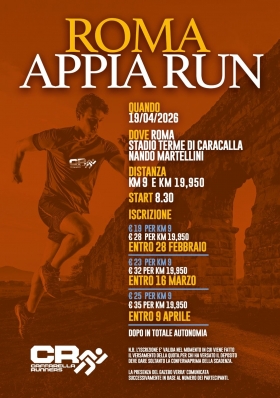 Locandina gara Appia Run del 19 aprile 2026 - Caffarella Runners asd