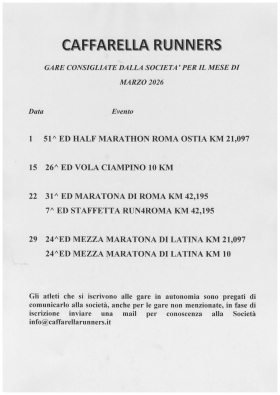 Gare di Marzo 2026 cosigliate dalla società - Caffarella Runners asd