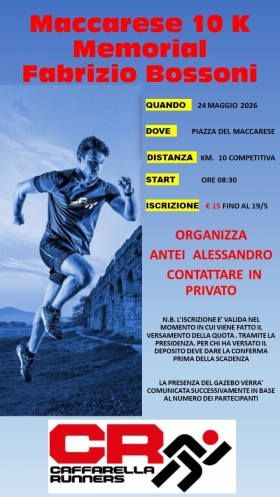 Locandina Gara 24 Maggio 2026 Corri Maccarese - Caffarella Runners asd